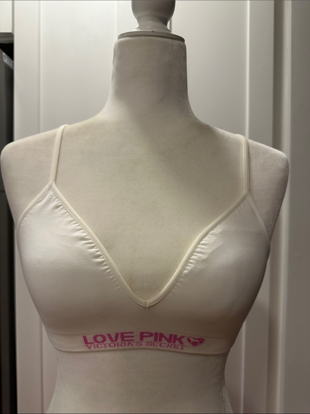 Vintage PINK Victoria's Secret Cream Triangle Bralette with Pink LOVE PINK Band